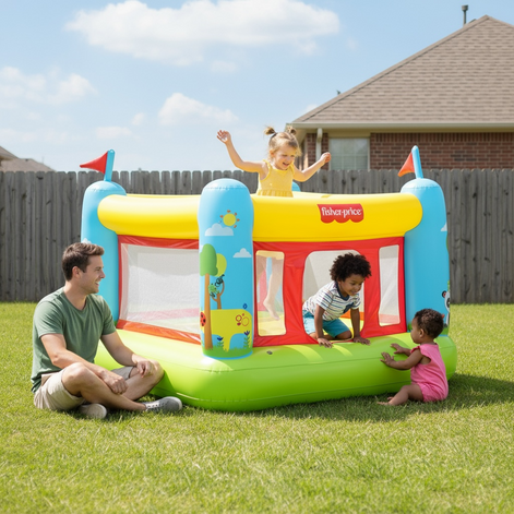 Fisher-Price Bouncetastic Inflatable Bouncer Indoor and Outdoor Jump House for Toddlers by Wave & Hang