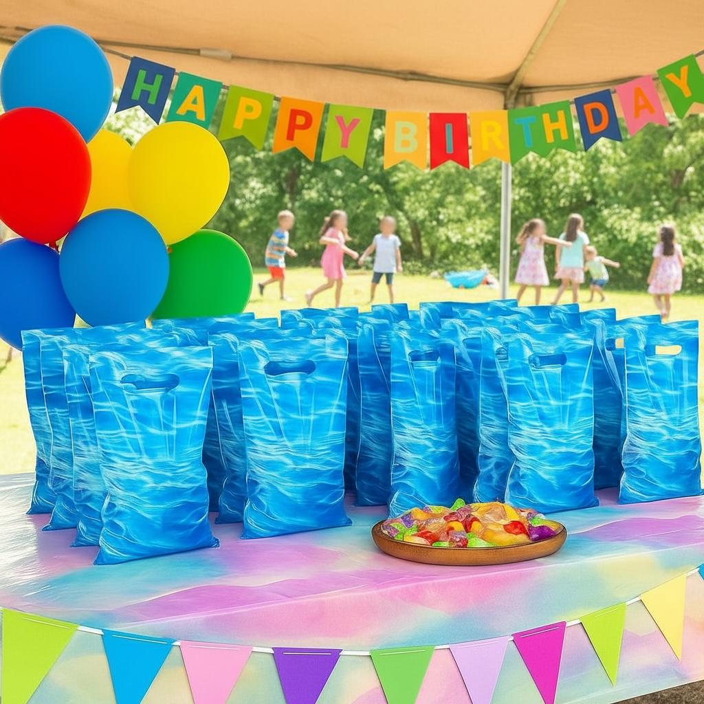 Sweetude Ocean Waves Party Gift Bags Blue Plastic With Handles For Ocean Pool Beach Theme Events by Wave & Hang