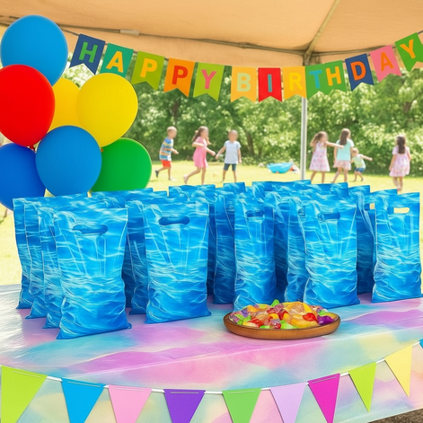 Sweetude Ocean Waves Party Gift Bags Blue Plastic With Handles For Ocean Pool Beach Theme Events by Wave & Hang