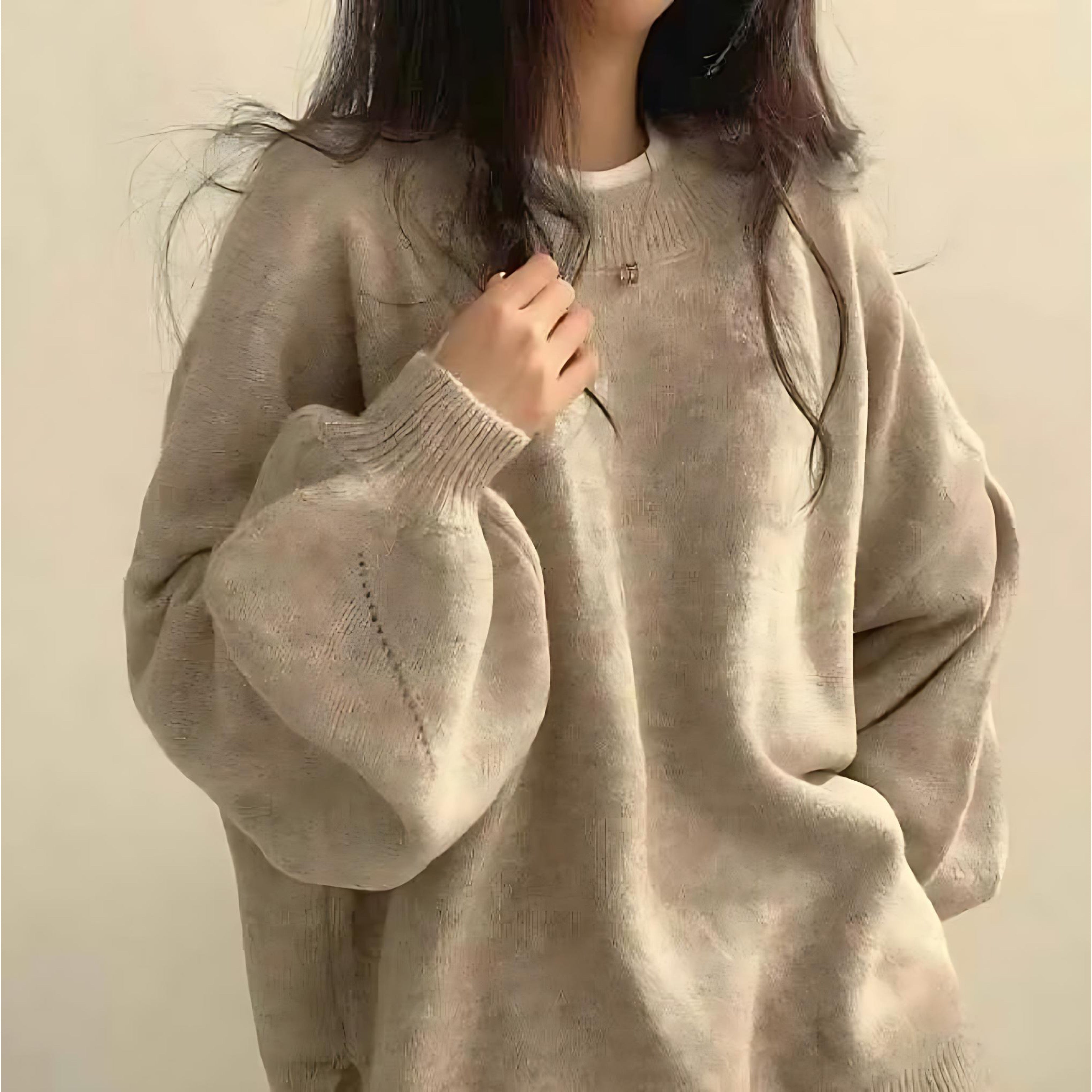 Oversized Crewneck Sweater - Cozy Lantern Sleeve Chic for Women by Wave & Hang