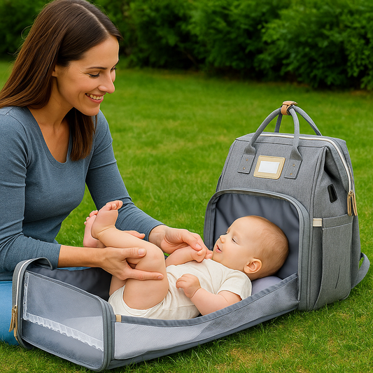 👶 Multi-Functional Diaper Bag with Foldable Baby Bed – Large Capacity Mommy Backpack