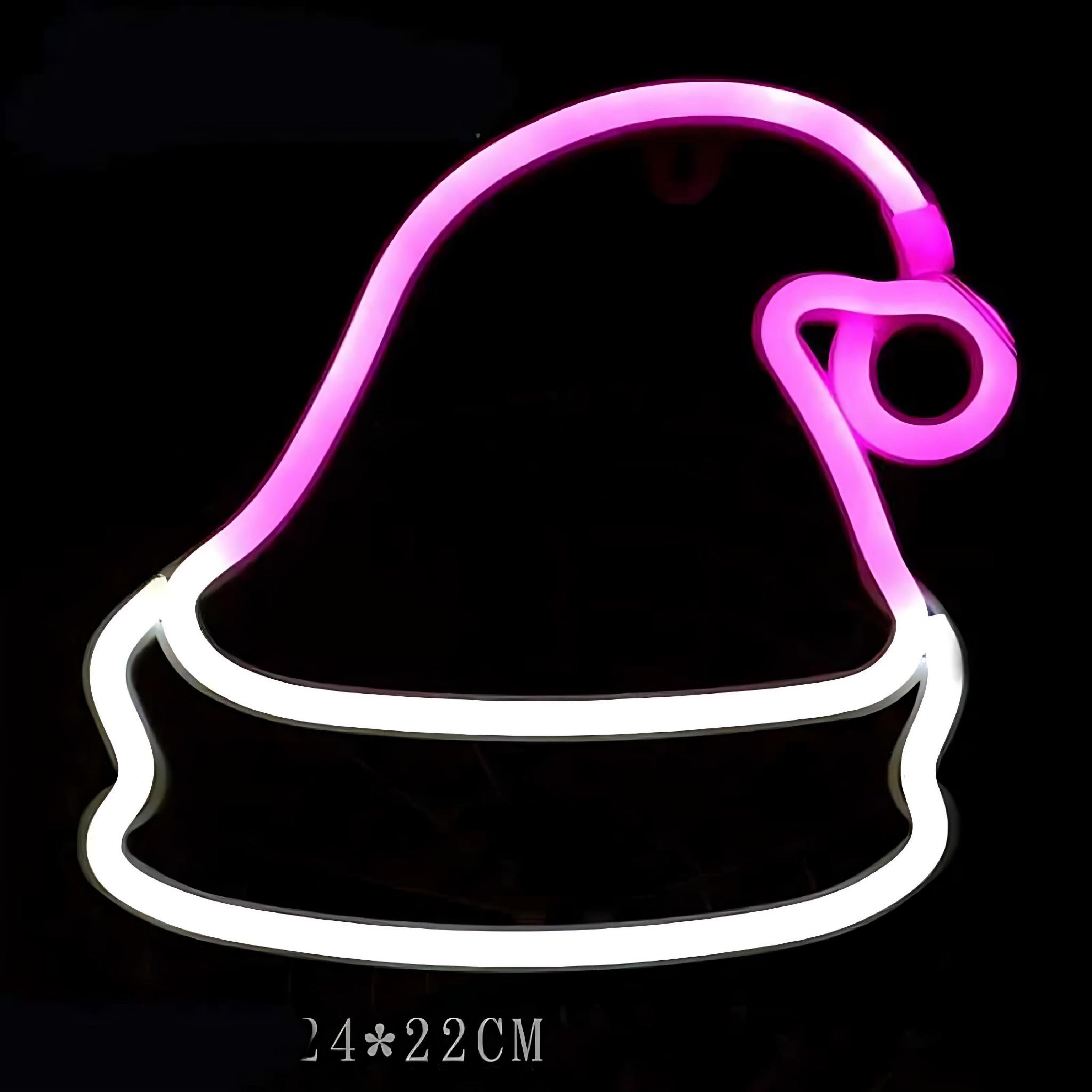 White neon LED light shaped like a Santa Christmas hat