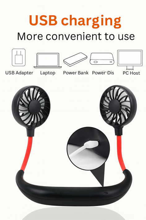 Portable USB Neck Fan – Hands-Free Mini Cooling Fan for Students, Travel & Outdoor Use by Wave & Hang