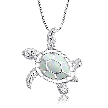 Blue Ocean Turtle Necklace – Elegant Ocean-Inspired Silver Pendant with Adjustable Chain