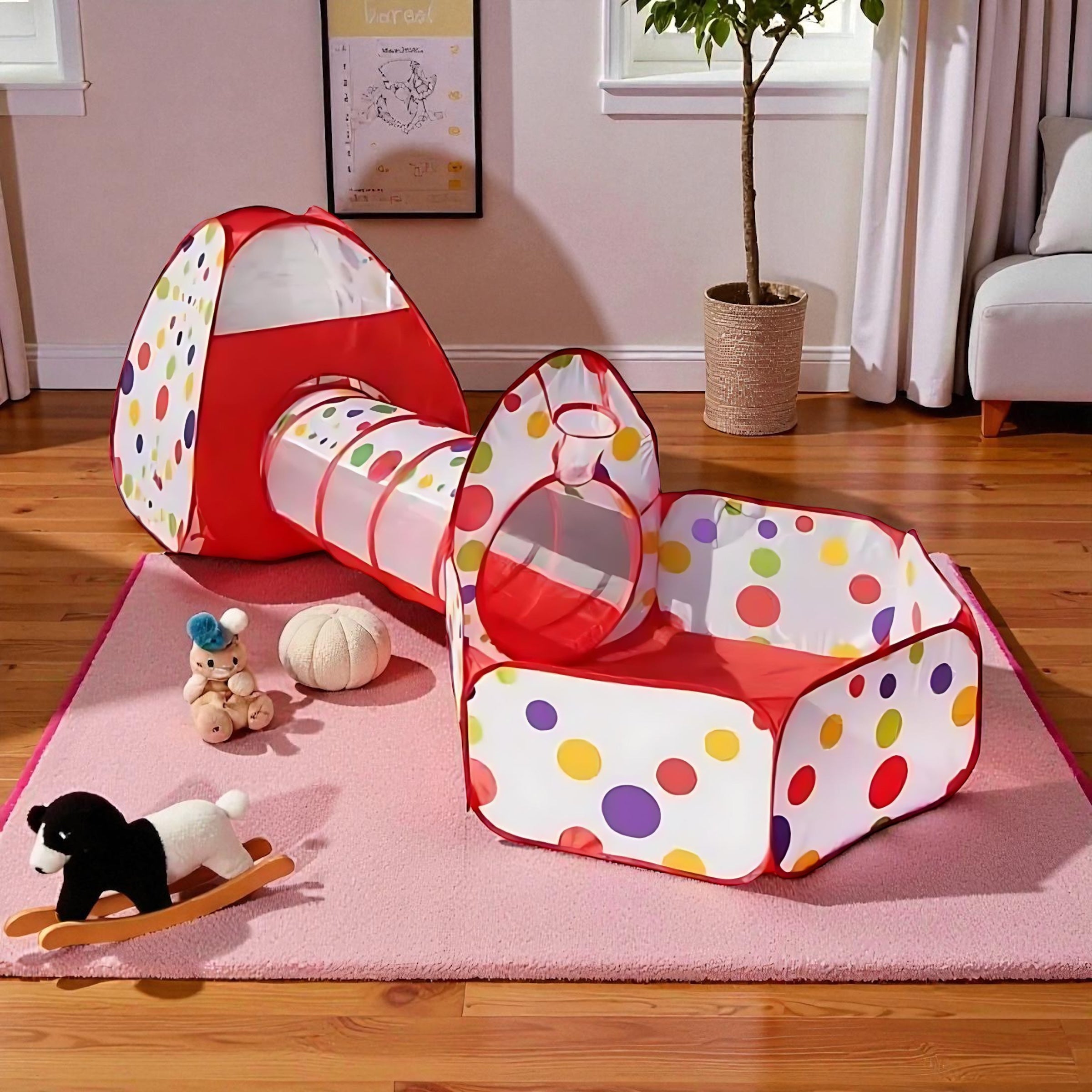 Kids Play Tunnel Tent 3-Piece Set with Ball Pit and Ocean Pool – Foldable Indoor & Outdoor Playhouse for Toddlers and Children