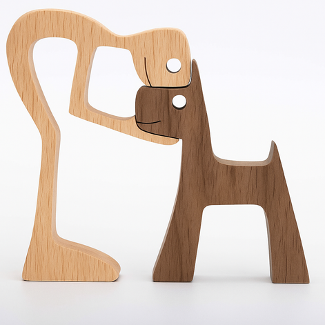 Wood Dog Sculpture Handmade Solid Wood by Wave & Hang