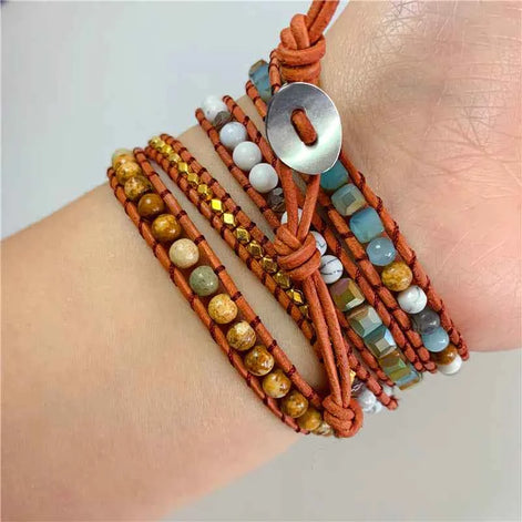 Bohemian Handmade Ocean Stone Bead Bracelet | Natural Stone Wrap Bracelet