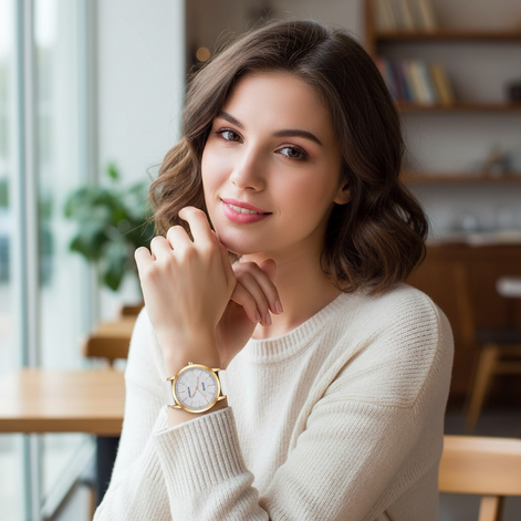 Women’s Glitter Leather Band Quartz Watch – Slim & Elegant Design by Wave & Hang