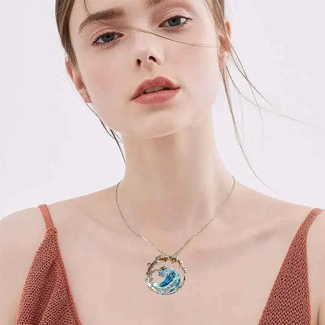 Ocean Wave Necklace – Adjustable Copper Pendant with Electroplated Finish
