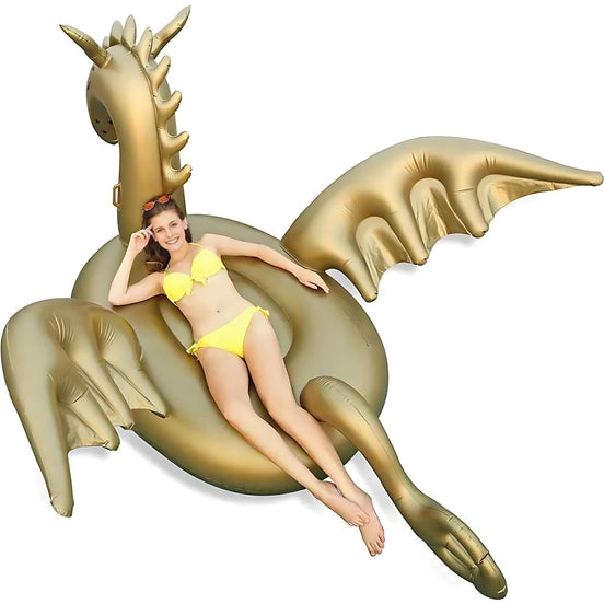 Giant Inflatable 103” Golden Dragon Pool Float – Luxury Ride-On Float for Adults & Kids by Wave & Hang