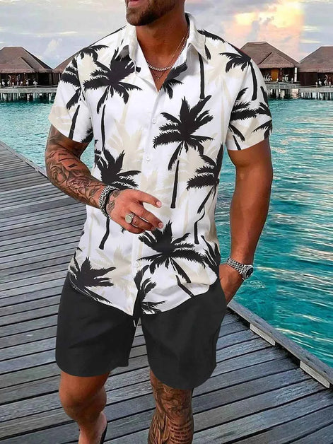Men’s 3D Print Beach Outfit | Hawaiian Short Sleeve Shirt & Matching Shorts Set for Summer Vacation, Beach & Casual Wear