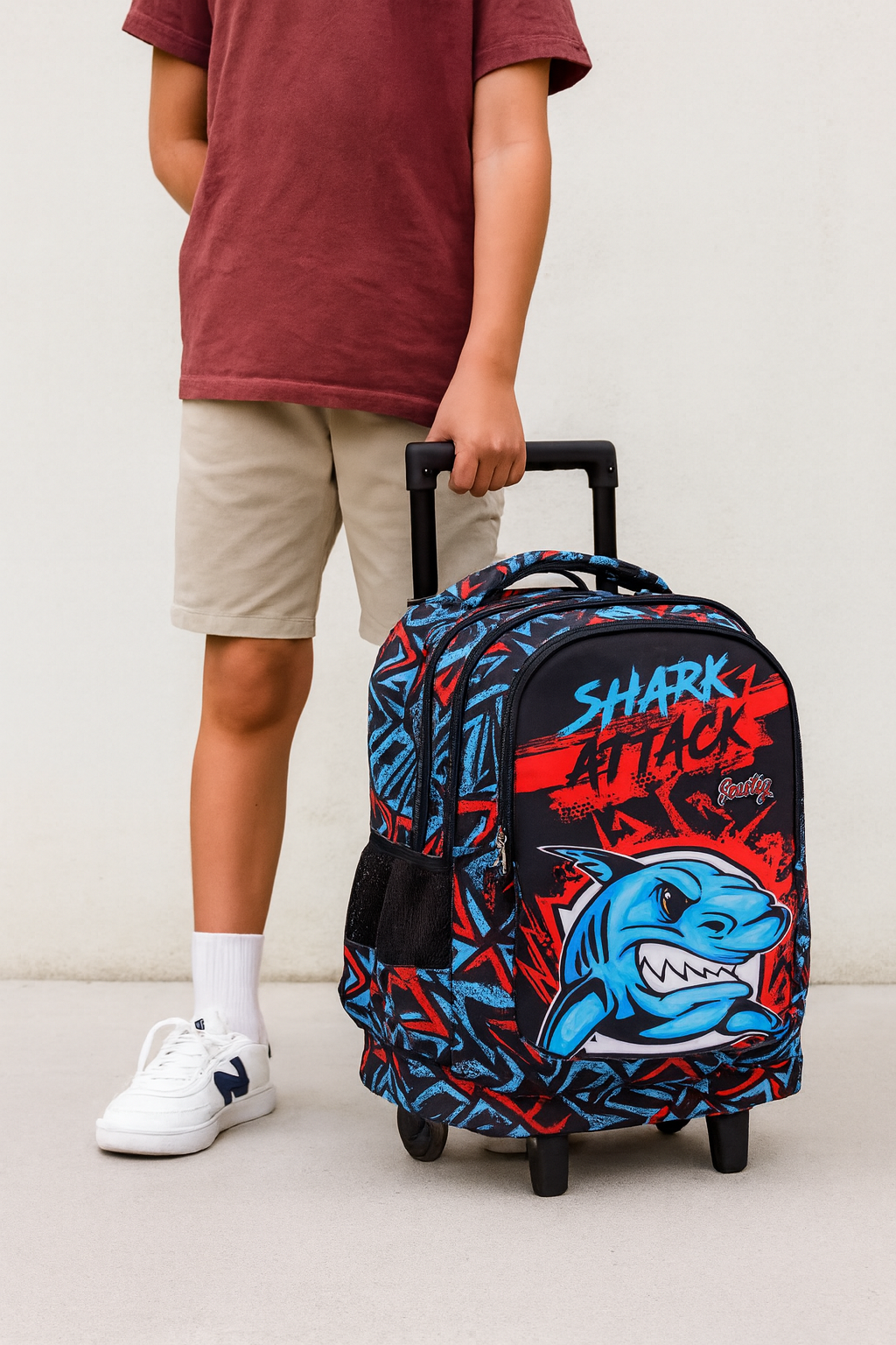 🎒 Kids Rolling Backpack with Wheels – Shark Attack Design | School & Travel Bag