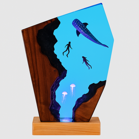 Creative USB Ocean Night Lamp 3D Underwater LED Desk Light Ocean Scene Resin Lamp For Bedroom Decor by Wave & Hang
