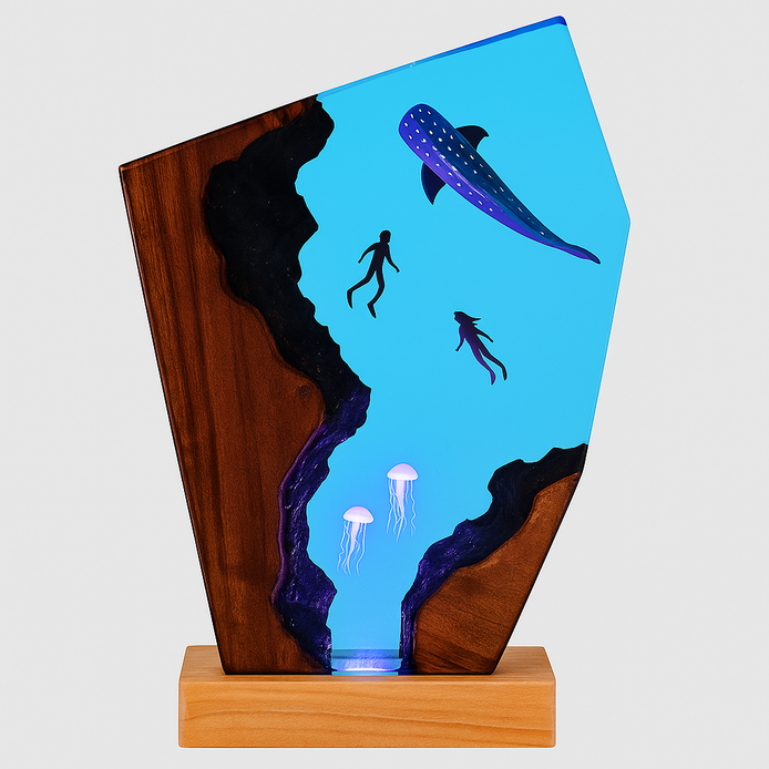 Creative USB Ocean Night Lamp 3D Underwater LED Desk Light Ocean Scene Resin Lamp For Bedroom Decor by Wave & Hang