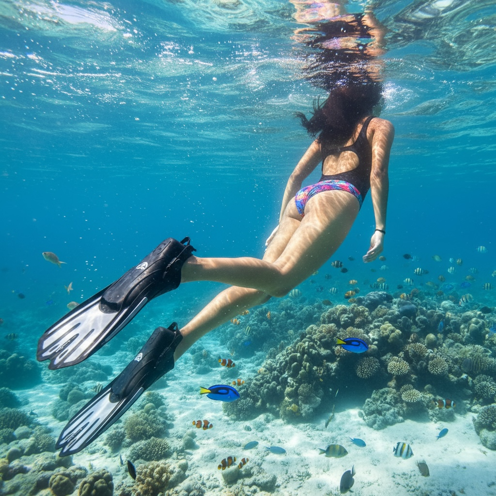 OMGear Short Swim Fins For Adults Adjustable Travel Size Grey S M by Wave & Hang