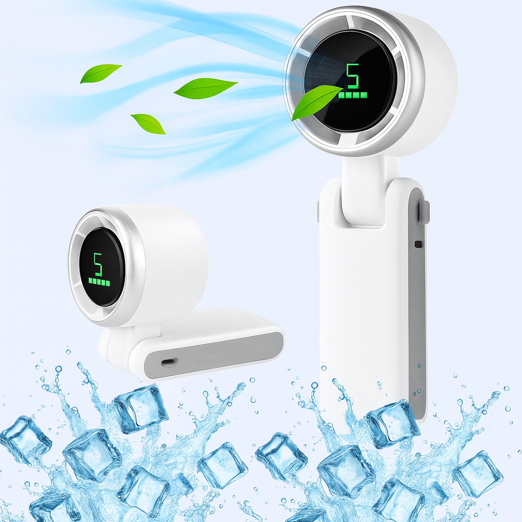 Portable USB Fan – Compact Rechargeable Handheld Cooling Fan with Digital Display by Wave & Hang