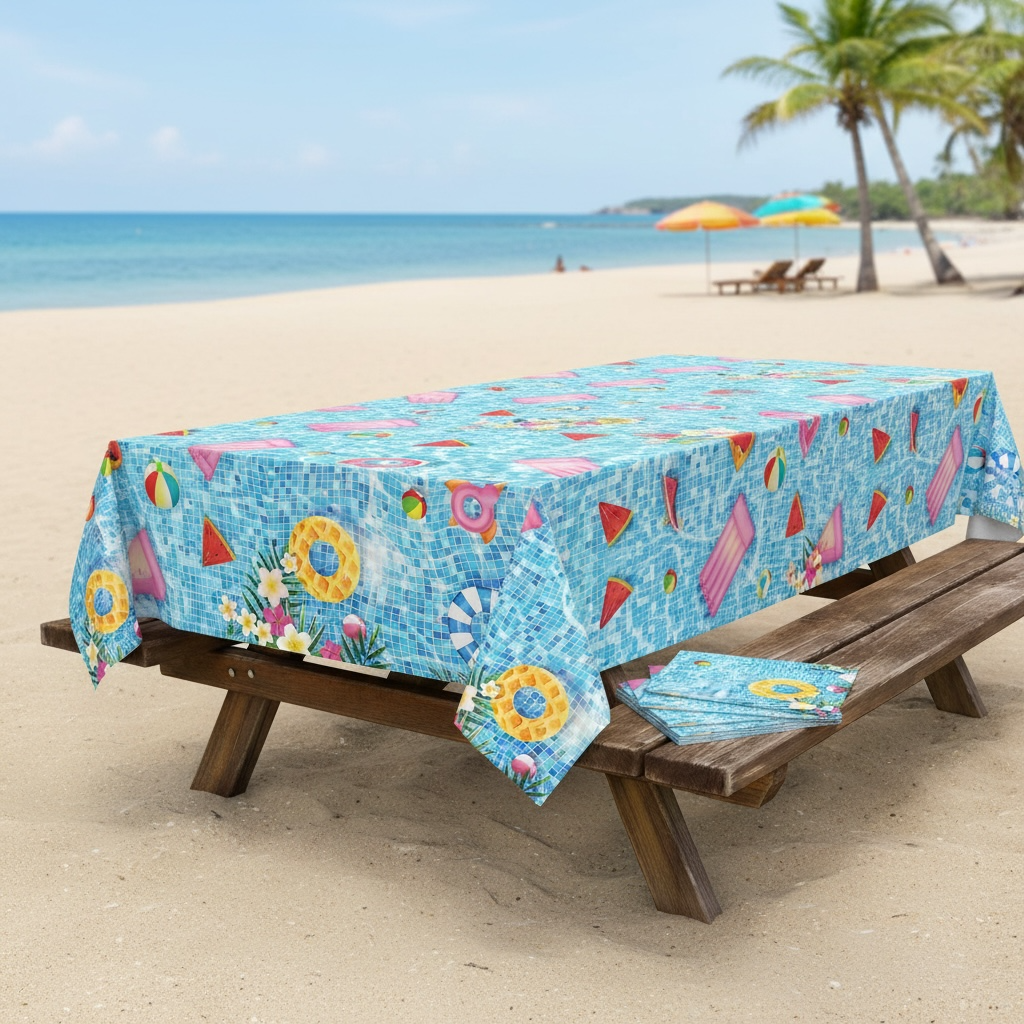 Riakrum Summer Beach Tablecloths - 6 Pcs Vibrant Pool Party Covers
