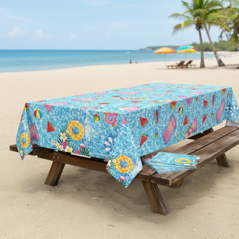 Riakrum Summer Beach Tablecloths - 6 Pcs Vibrant Pool Party Covers