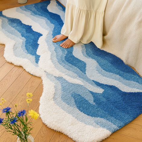 Blue Ocean Wave Bedside Blanket – Soft Coastal Style Rug/Throw by Wave & Hang