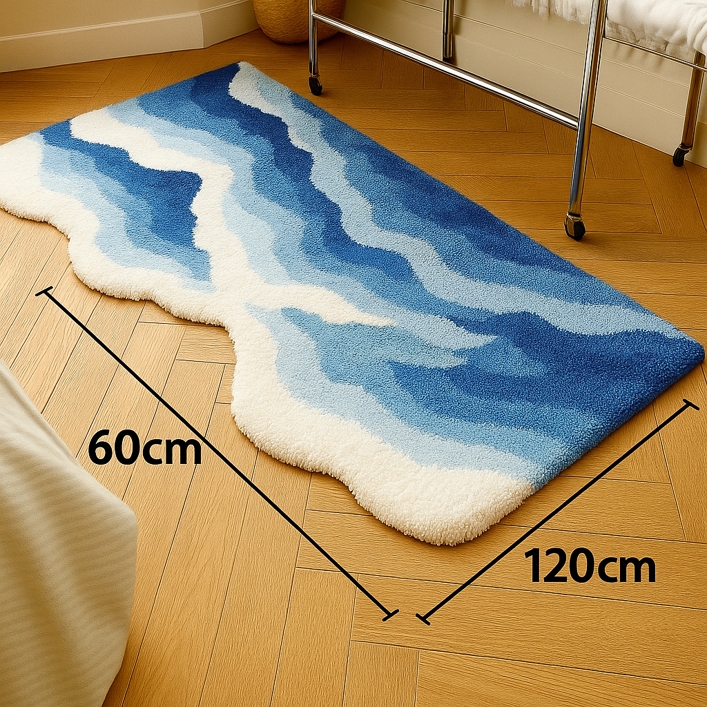 Blue Ocean Wave Bedside Blanket – Soft Coastal Style Rug/Throw by Wave & Hang