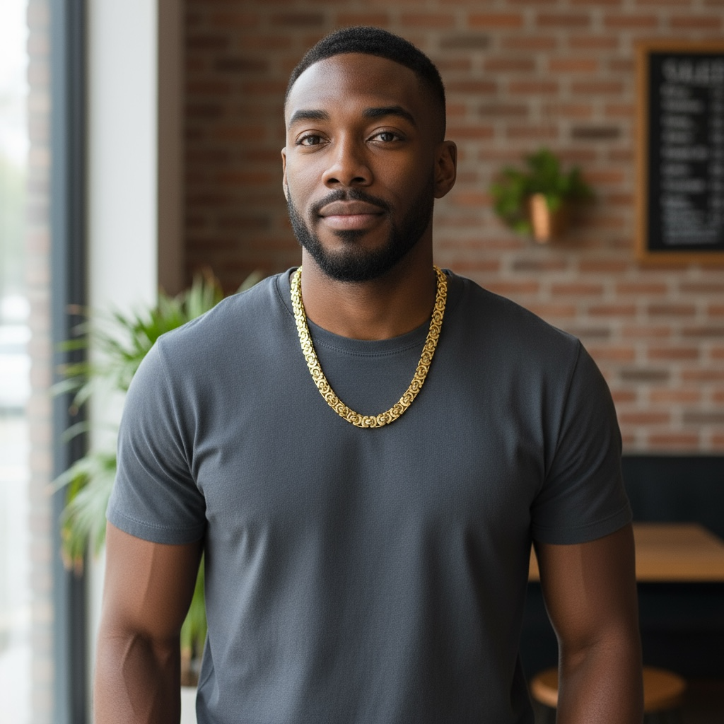 Byzantine Titanium Steel Necklace Set – Men’s Gold Chain Jewelry by Wave & Hang