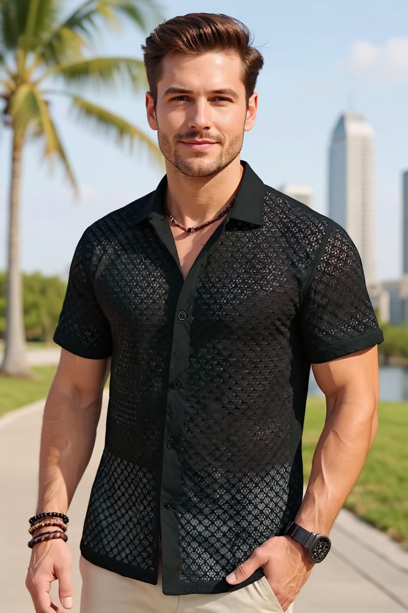 Men's Mesh Summer Shirt | Breathable Beachwear by TrendyStyle by Wave & Hang