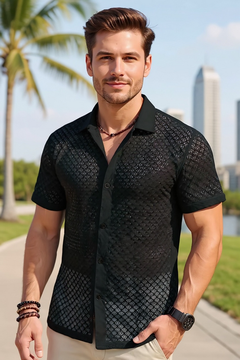 Men's Mesh Summer Shirt | Breathable Beachwear by TrendyStyle by Wave & Hang
