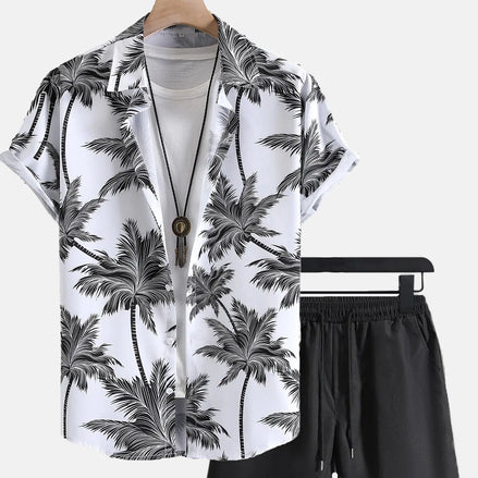 Men’s 3D Print Beach Outfit | Hawaiian Short Sleeve Shirt & Matching Shorts Set for Summer Vacation, Beach & Casual Wear