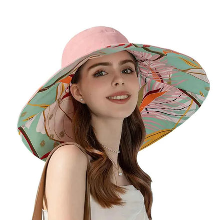 Reversible Wide Brim Sun Hat for Women | UPF 50+ UV Protection Packable Cotton Beach Hat