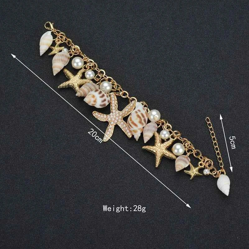 Bohemian Ocean Tide Starfish & Shell Bracelet – Beach Jewelry for Women | Summer Coastal Charm Accessory in Gold & Silver