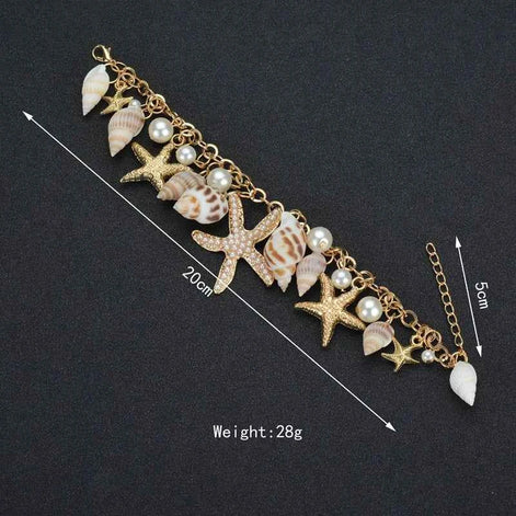 Bohemian Ocean Tide Starfish & Shell Bracelet – Beach Jewelry for Women | Summer Coastal Charm Accessory in Gold & Silver