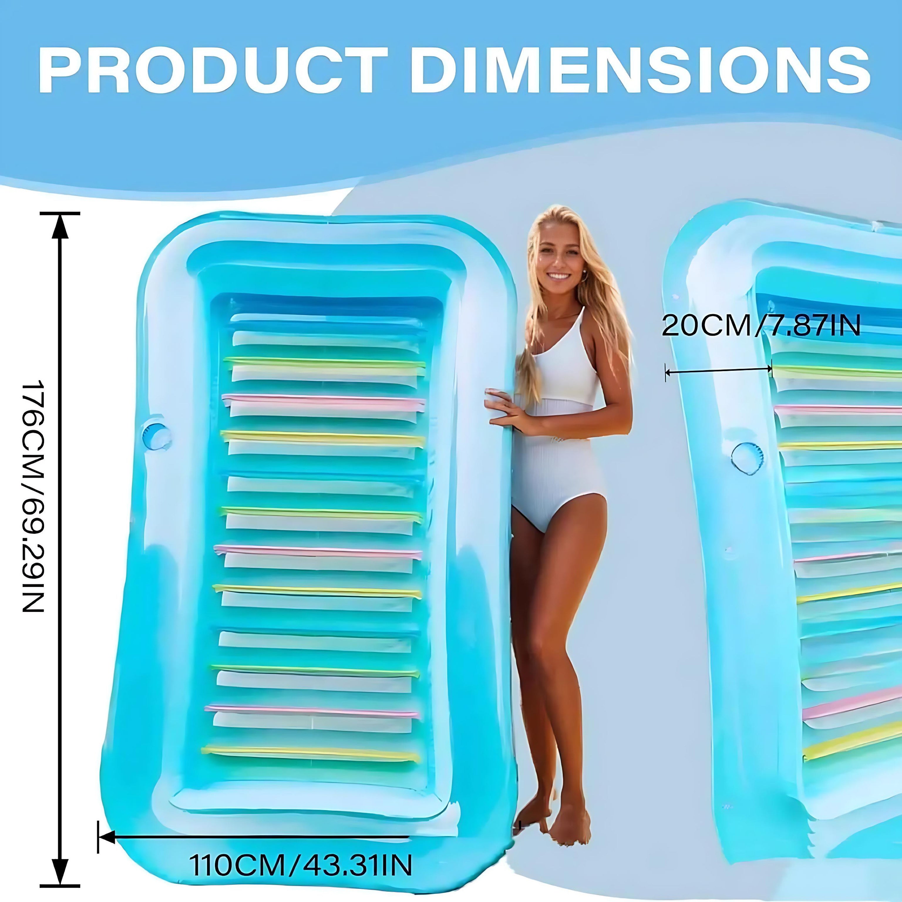 Inflatable Sunshine Pool Float With Pillow Eco Friendly Blue Lounge 176x110x20 cm by Wave & Hang