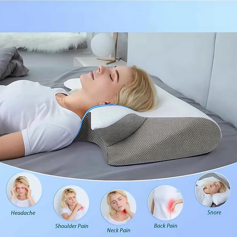 Orthopedic Memory Foam Cervical Pillow Ergonomic Butterfly Neck Support For Pain Relief And Alignment by Wave & Hang