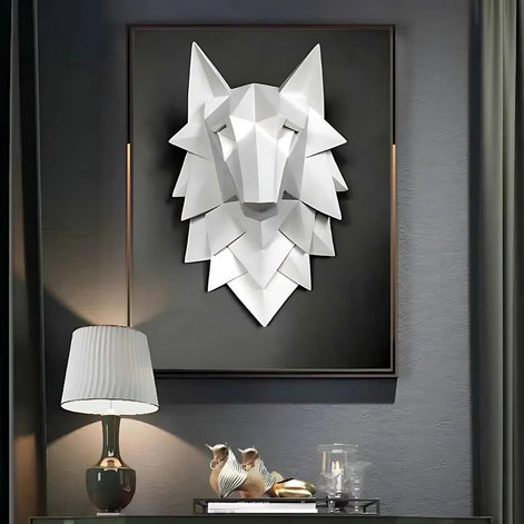 Geometric Wolf Head Wall Decor | Modern 3D Resin Wall Art | Nordic Animal Sculpture for Living Room & Bedroom