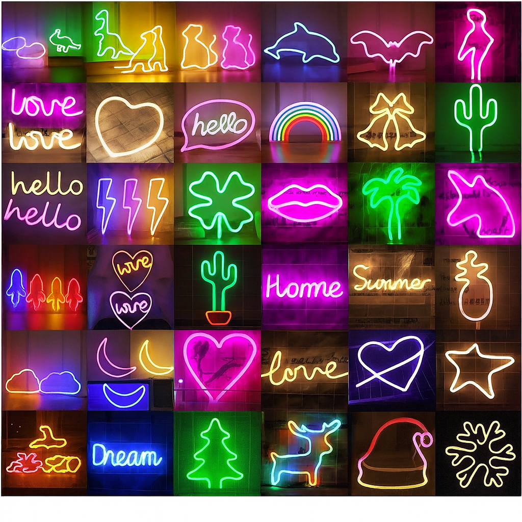 Neon Night Light – LED Modeling Lamp with Pineapple, Heart, and Love Designs | USB or Battery-Powered Neon Sign Light for Bedroom, Living Room, and Party Décor