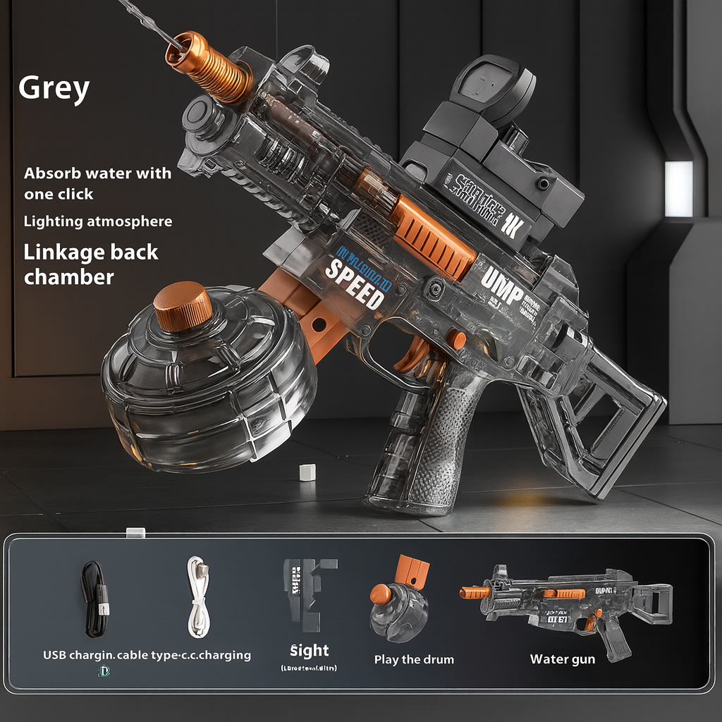 Light UMP45 Electric Water Gun – Automatic Rechargeable Blaster with LED Glow by Wave & Hang