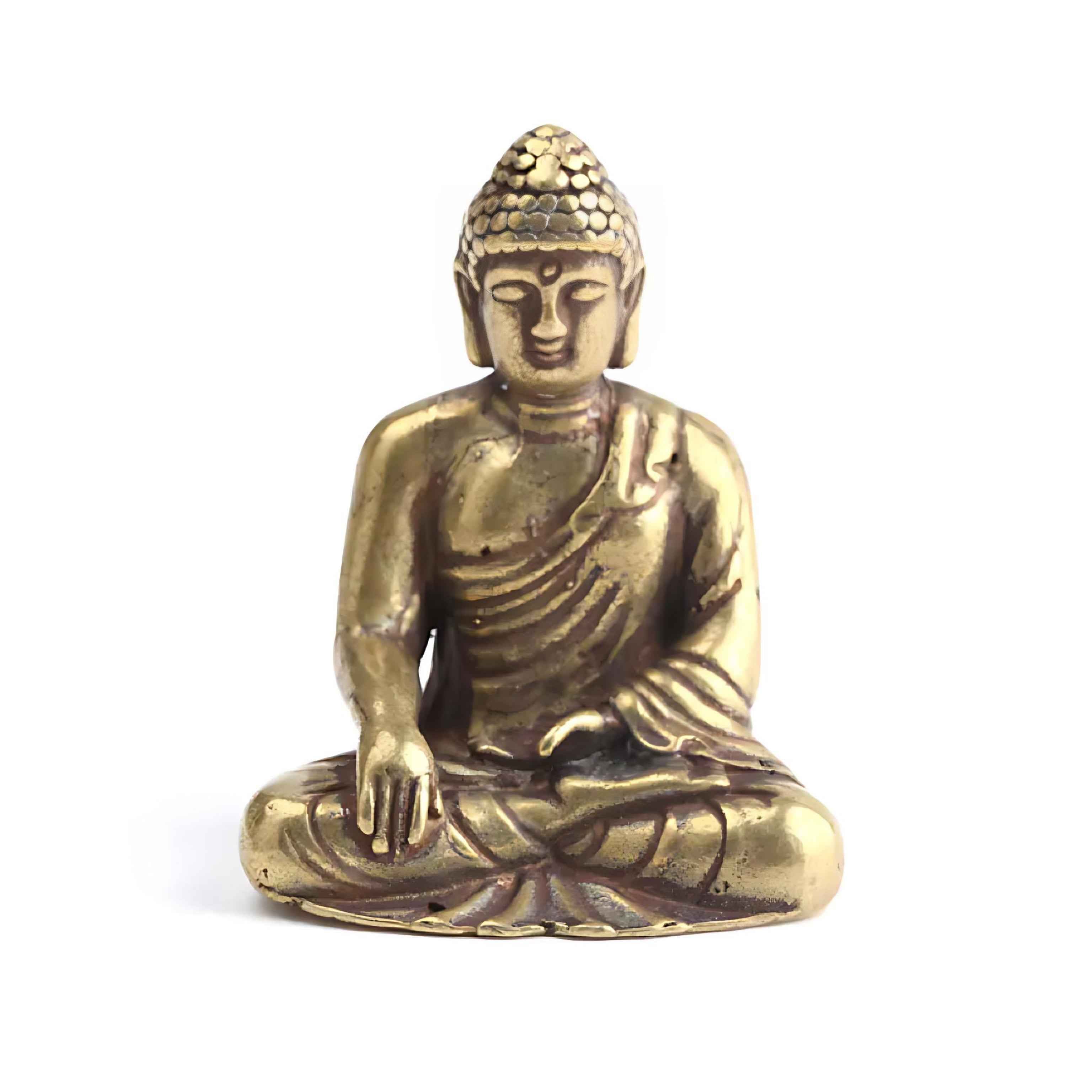 Brass Buddha Meditation Statue – Vintage Sitting Figure Sculpture | Copper Home Decor Ornament for Peace & Mindfulness