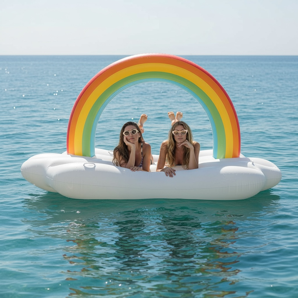 Inflatable Rainbow Cloud Island Float for Adults and Kids Giant Lounge by Wave & Hang