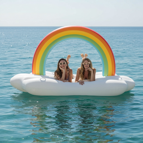 Inflatable Rainbow Cloud Island Float for Adults and Kids Giant Lounge by Wave & Hang