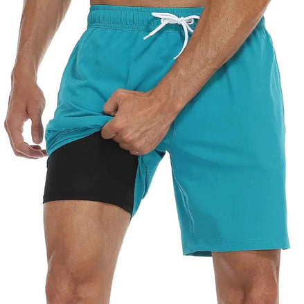 Nonwe Mens Swim Shorts Compression Liner Breathable Drawstring Beach Trunks Above Knee Lake Blue 38