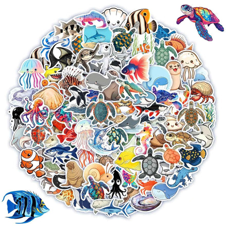 100 Pcs Ocean Stickers Pack – Waterproof Vinyl Sea Animal Stickers for Kids, Teens & Adults | Fish, Turtle, Dolphin & Whale Decals for Water Bottles, Laptops & Crafts