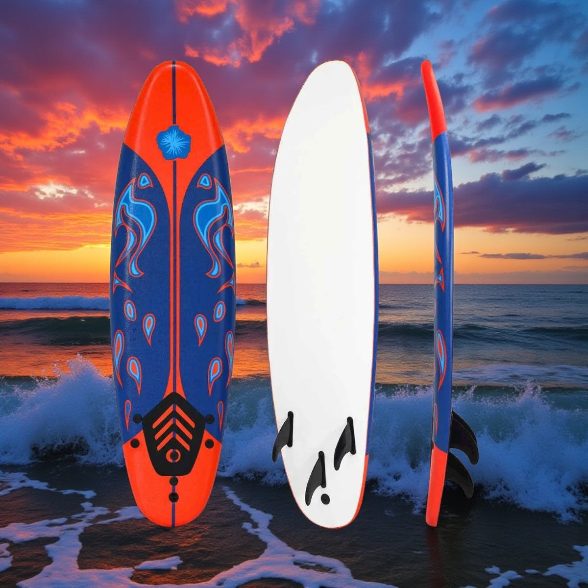 Giantex 6ft Foam Soft Top Surfboard With Removable Fins Leash Traction Pad For Kids And Adults by Wave & Hang