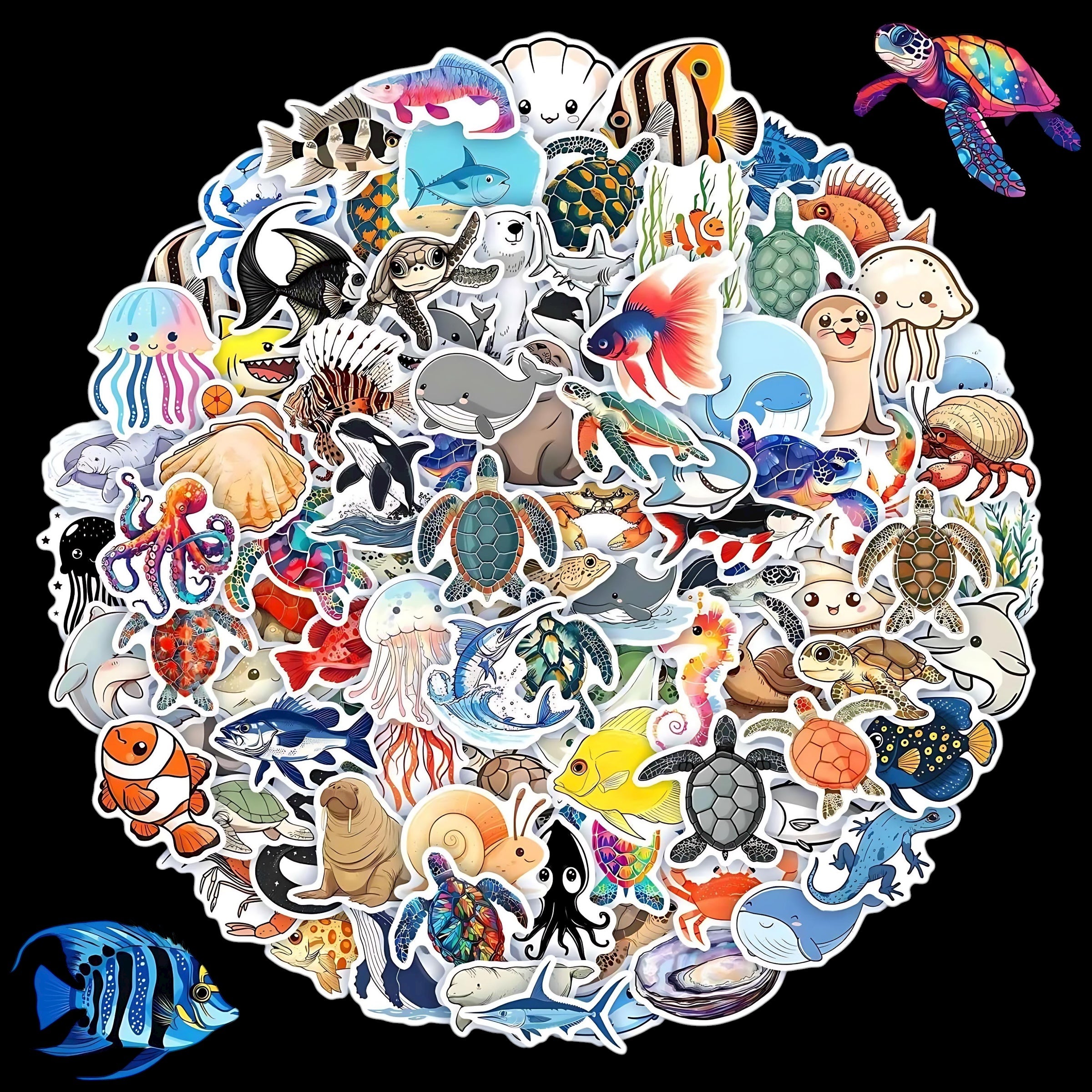 Ocean Stickers Pack 100 Waterproof Vinyl Sea Creatures For All Ages by Wave & Hang