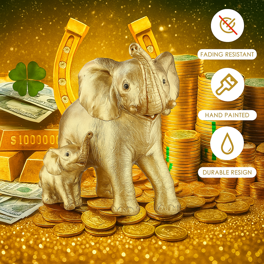 Golden Elephant Statue - Elegant Décor Gift for Animal Lovers by Wave & Hang