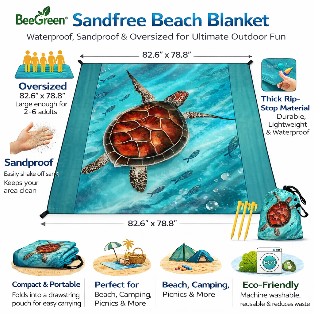 BeeGreen Sandfree Beach Blanket - Waterproof & Extra Large