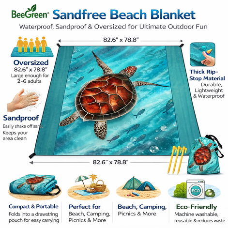 BeeGreen Sandfree Beach Blanket - Waterproof & Extra Large