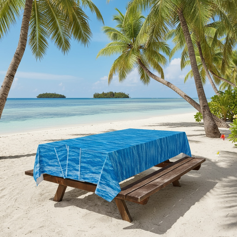 Hegbolke 2 Pack Ocean Wave Tablecloths 51 By 106 Inches Disposable Plastic Covers For Beach Pool Mermaid Parties by Wave & Hang