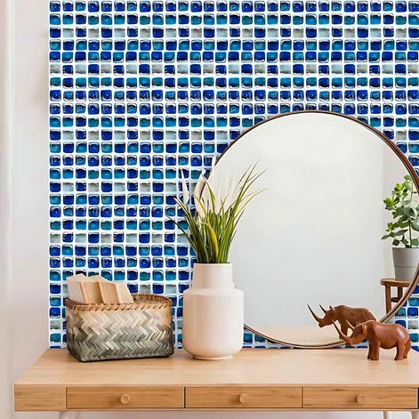 10 Ocean Blue Mosaic Tile Stickers – Effortless Home Makeover by Wave & Hang