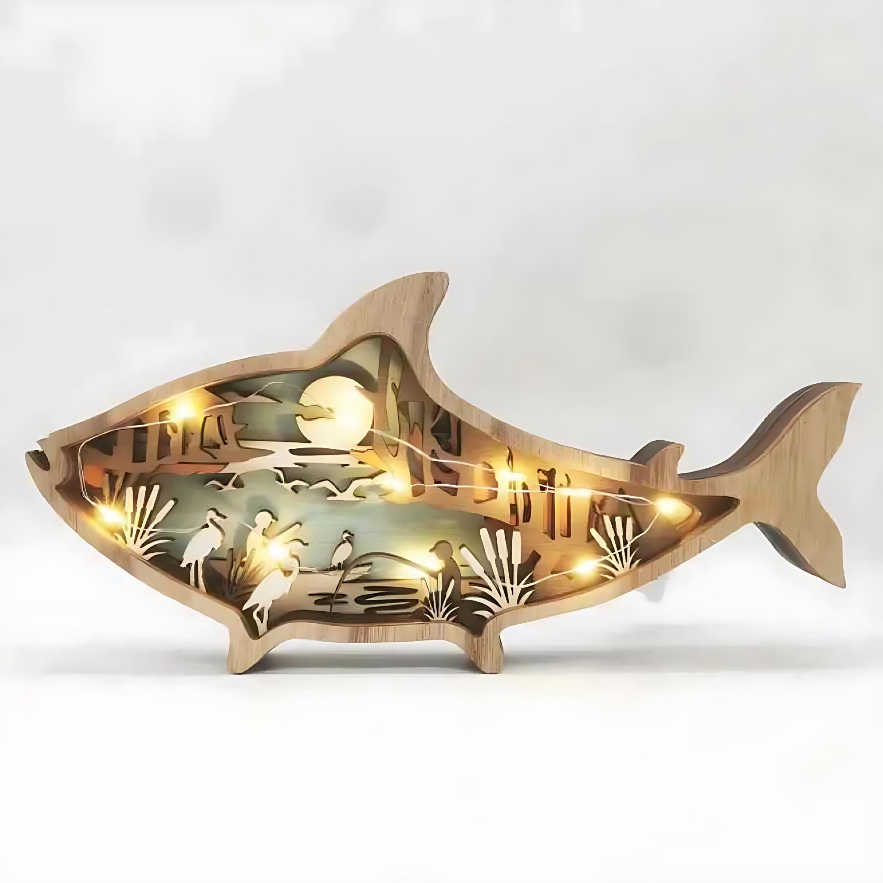 Wooden Fish Carving – Creative Ocean Art Desktop & Shelf Decor by Wave & Hang