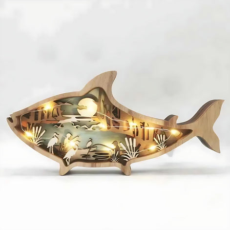 Wooden Fish Carving – Creative Ocean Art Desktop & Shelf Decor by Wave & Hang
